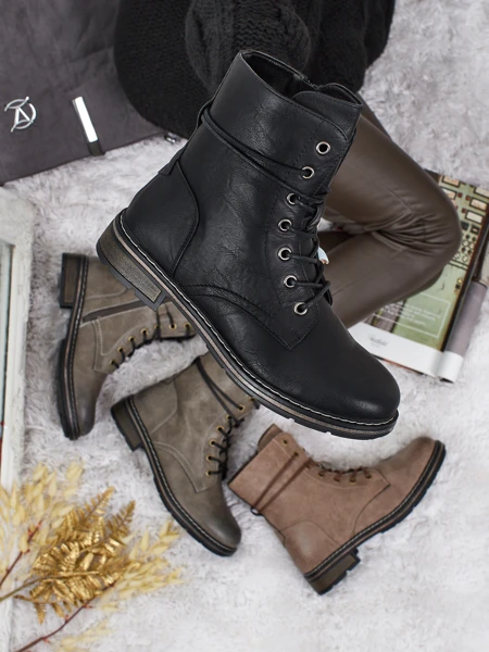 Eko usnjeni ženski gležnarji z vezalkami Ravonna