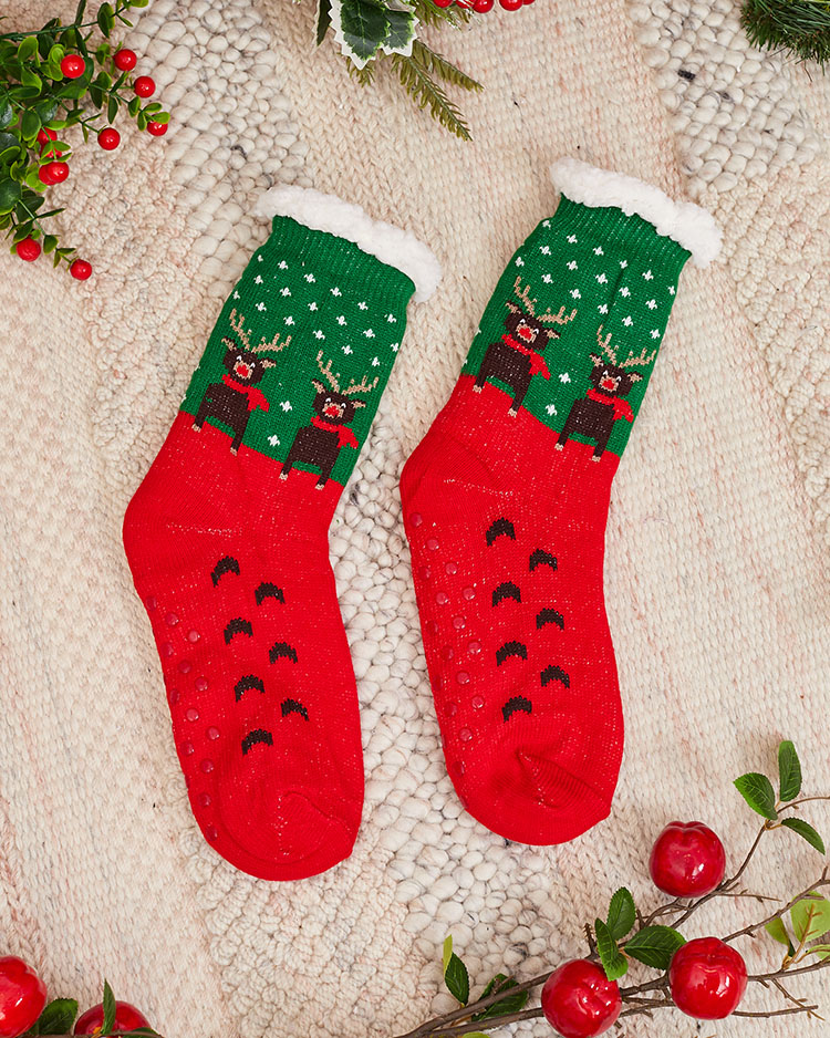 Červené dámske ponožky s vianočným vzorom - Spodné prádlo