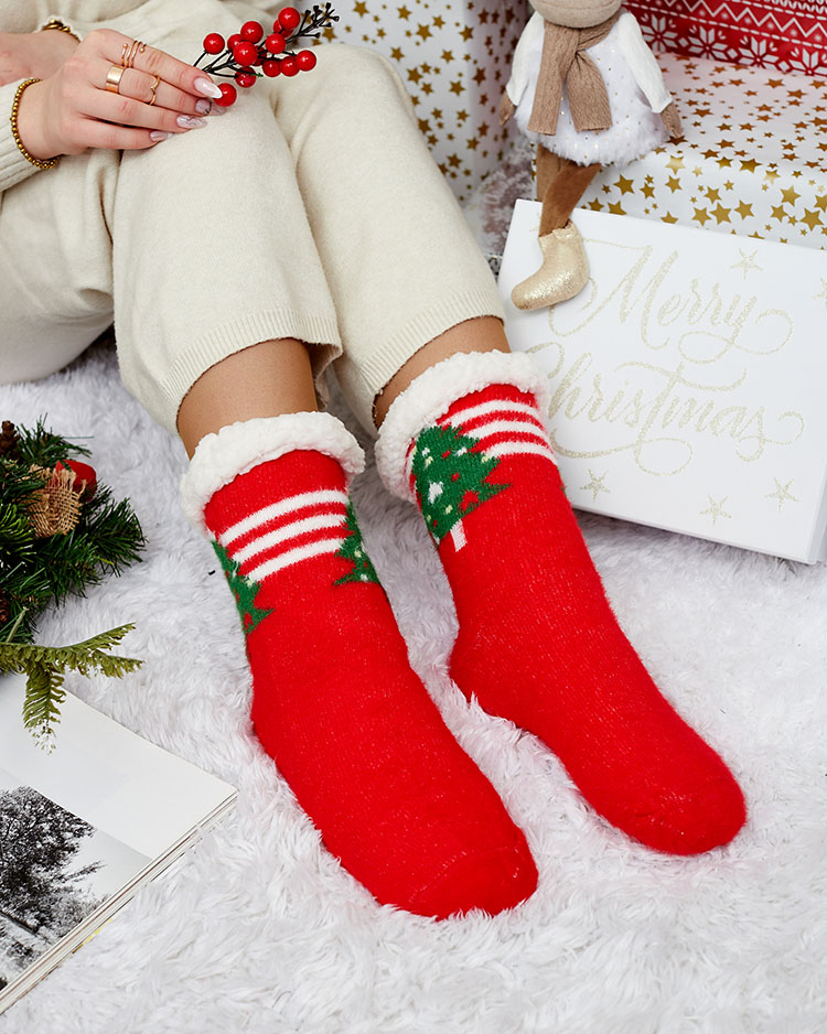 Royalfashion Zateplené červené vianočné dámske ponožky