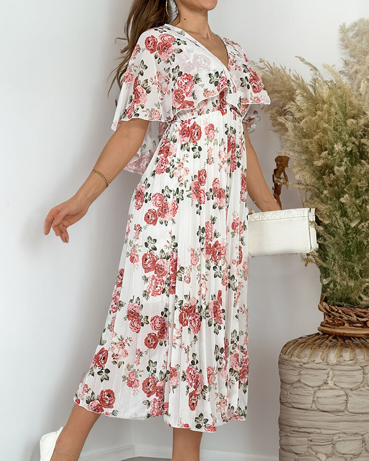 Royalfashion Dámske plisované kvetinové midi šaty