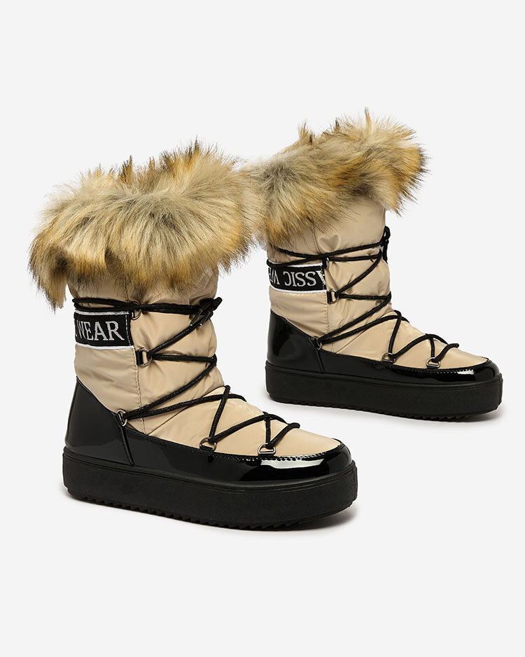 Royalfashion Béžovo-čierne slip-on čižmy a\'la snow boots for women Gomllo