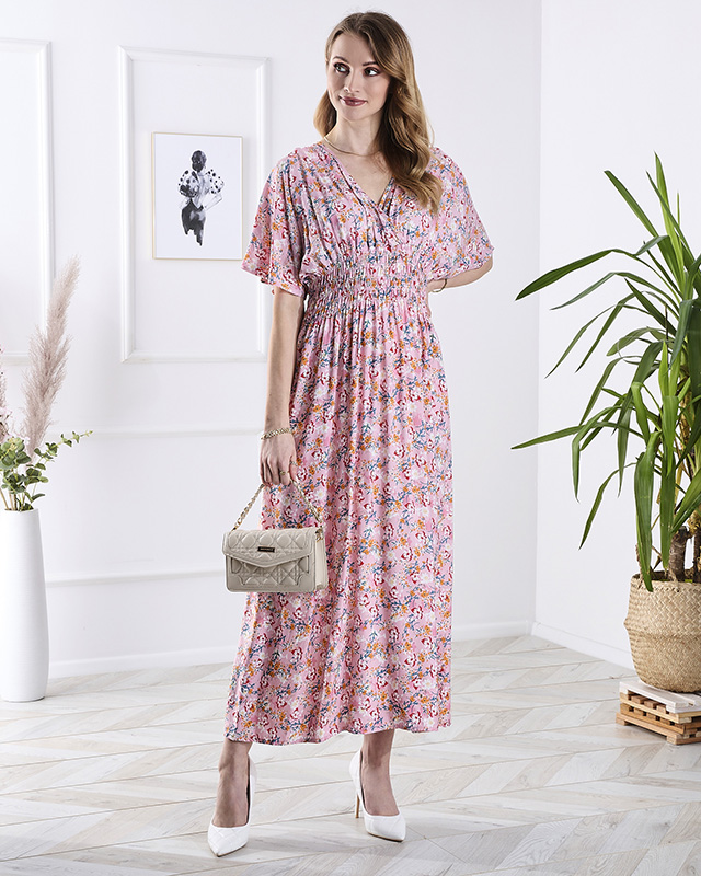 Ružové dámske midi šaty s kvetinovým vzorom - Oblečenie
