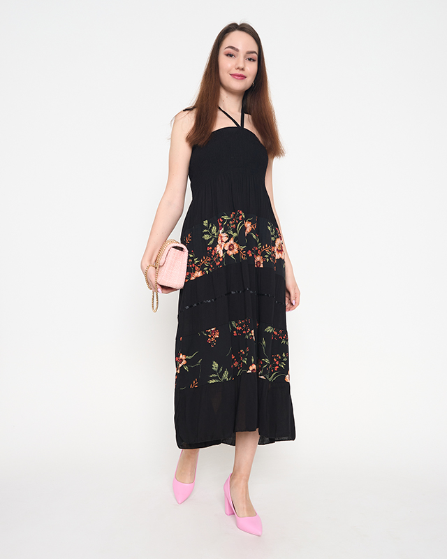 Čierne kvetinové šaty PLUS SIZE - Oblečenie