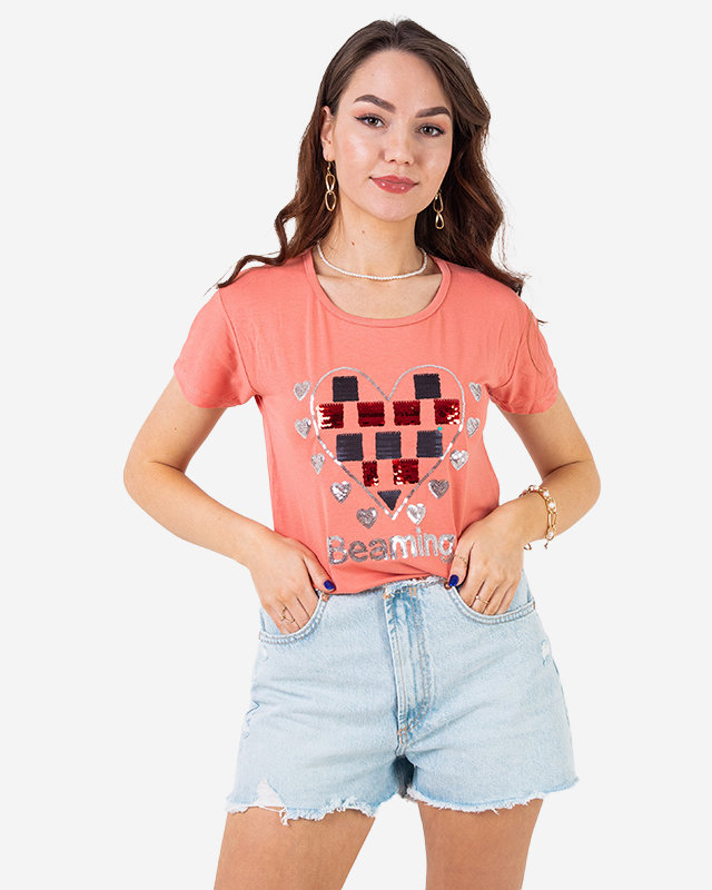 Koralové dámske tričko s potlačou - Oblečenie