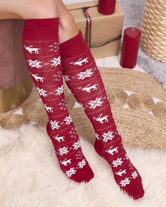 Dámske bordové dlhé vianočné ponožky - spodná bielizeň
