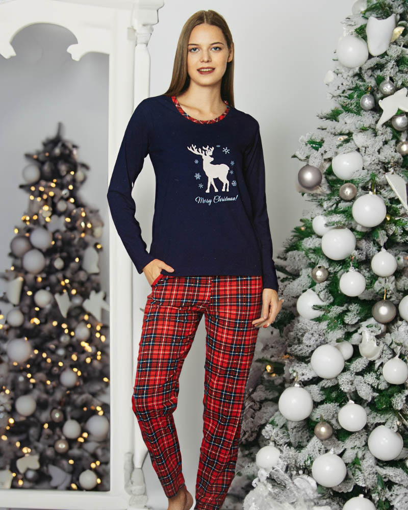 Dámske vianočné pyžamo v tmavomodrej farbe- Oblečenie