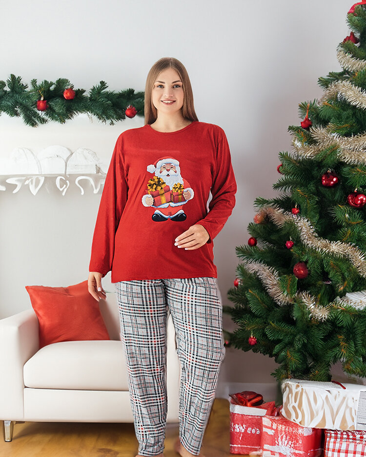 Royalfashion Červené dámske pyžamo s vianočným vzorom