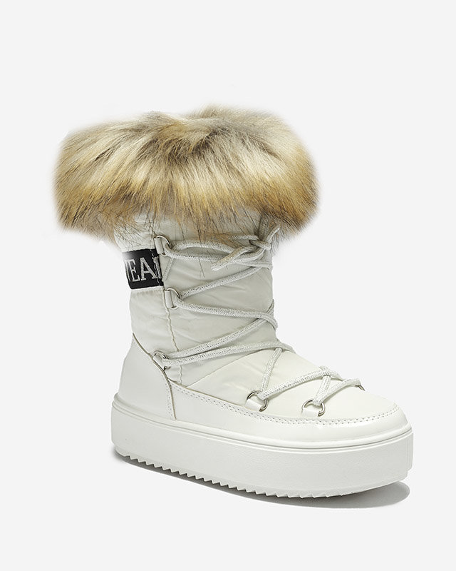 Biele detské slip-on topánky a\'la snow boots s kožušinkou Asika - Obuv
