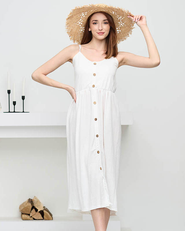 Dámske biele midi šaty na gombíky - Oblečenie