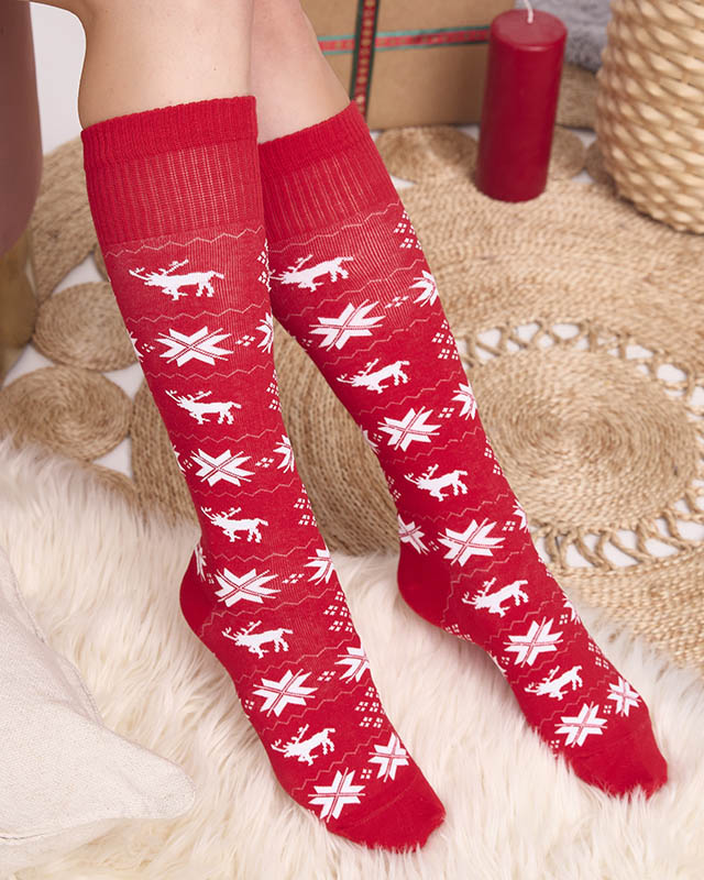 Dámske dlhé vianočné ponožky červenej farby - spodná bielizeň