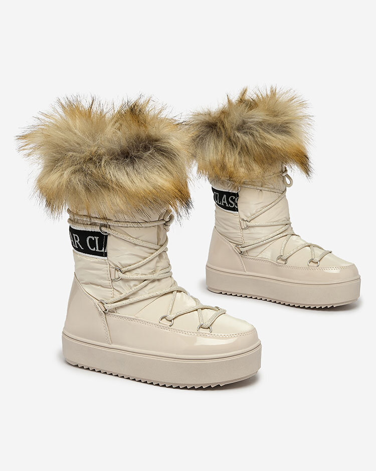 Royalfashion Detské slip-on topánky a\'la snow boots s kožušinou v béžovej farbe Asika