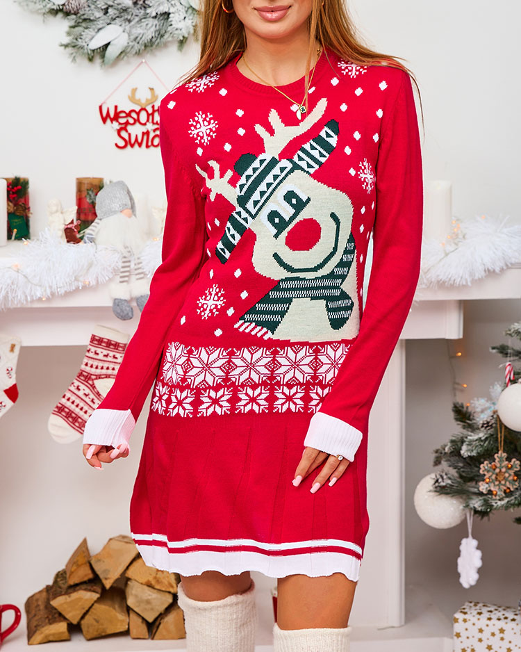 Royalfashion Červený vianočný sveter Dámske mini šaty so sobom