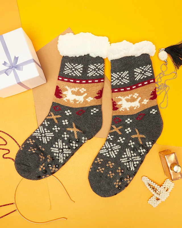 Šedé dámske ponožky s vianočným vzorom - Spodná bielizeň