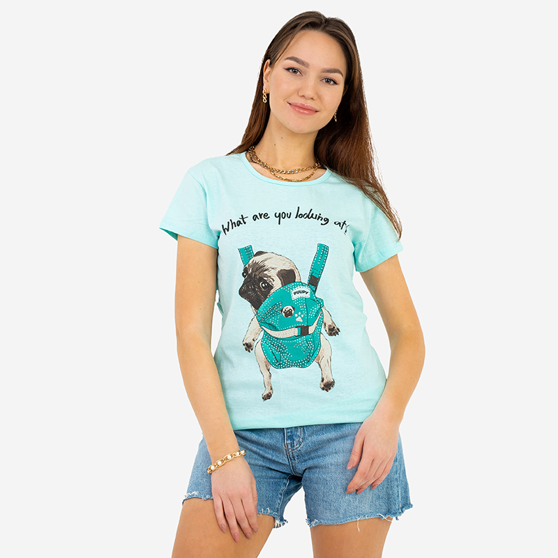 Dámske tričko s mintovou farebnou potlačou - oblečenie