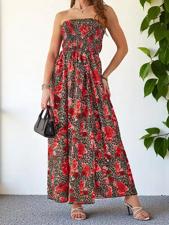 Royalfashion Dámske midi šaty so vzorom bez rukávov s širokým elastickým pásom a rozparkami na spodnej časti