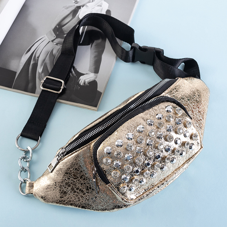 Zlatá dámska ľadvinka s kubickými zirkónmi - Kabelky