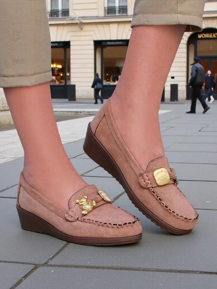 Royalfashion Dámske mokasíny na nízkom klinovom podpätku Mollan