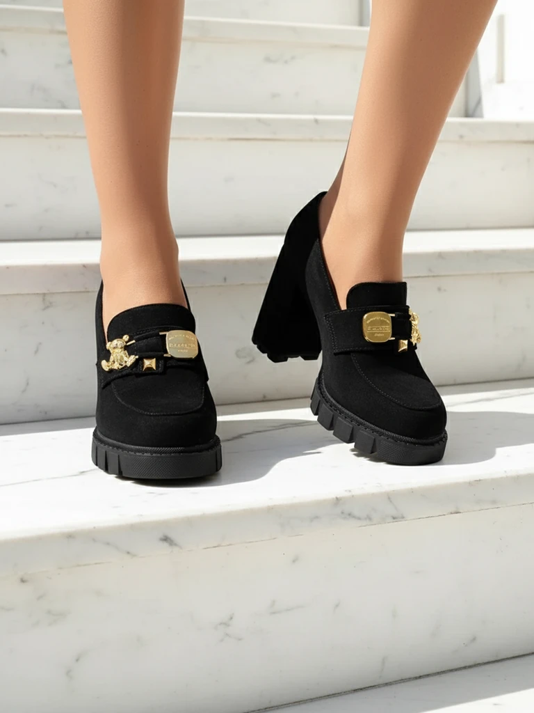 Osupljivi Črni Čevlji s Peto iz Semiš Usnja, Elegantni in Moderni