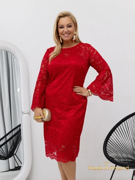 Čipkasta midi ženska obleka s širokimi rokavi Kiss Star