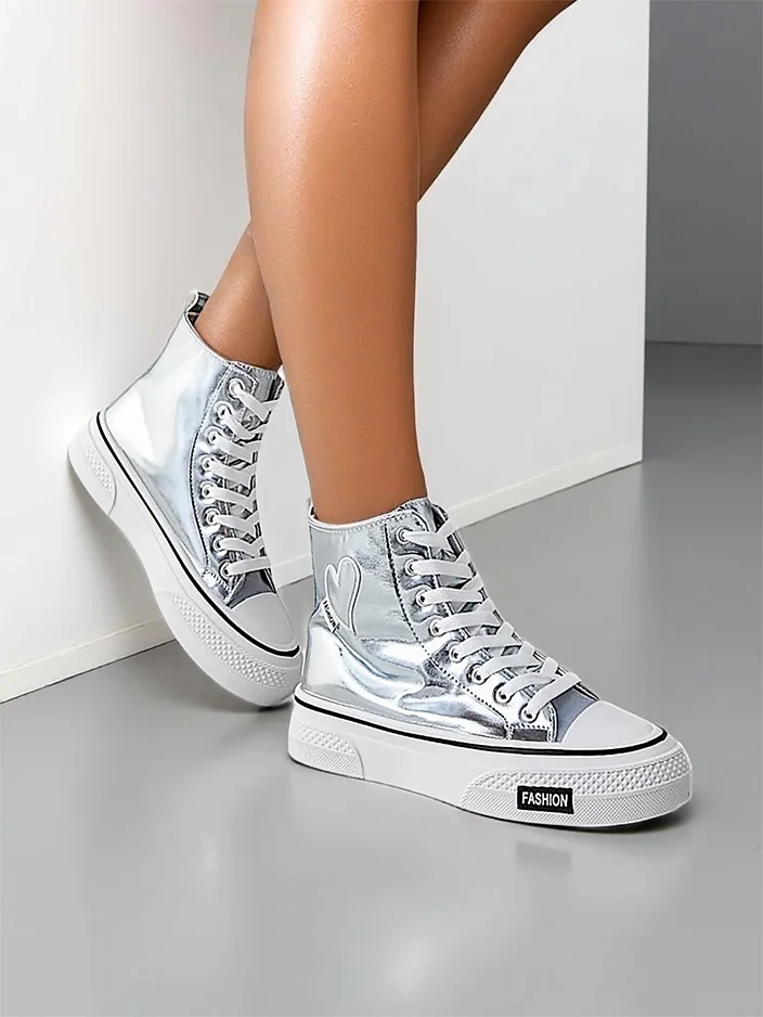 Royalfashion Vysoké dámske tenisky srdce Strieborné srdce