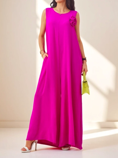 Fuksija kombinezon Artemisia iz viskoze na naramnicah z okrasjem