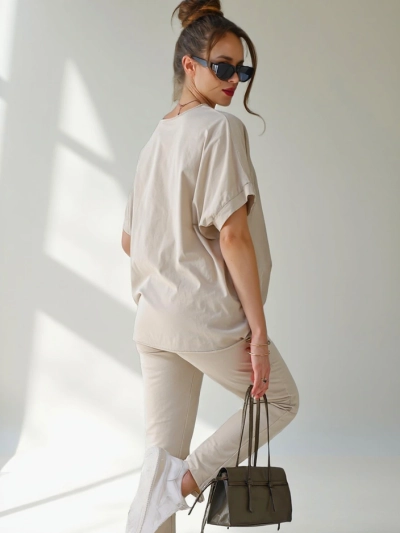 Royalfashion Dámsky bavlnený set s krátkymi rukávmi a rovným strihom nohavíc