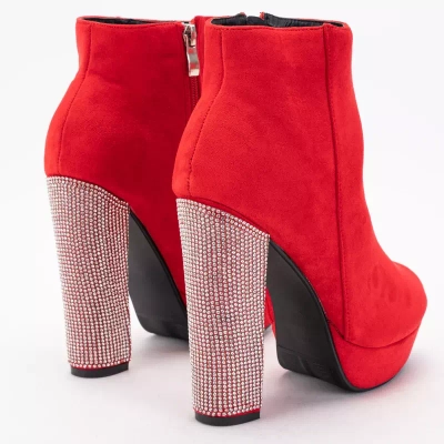 Červené dámske členkové čižmy na vysokom opätku s kubickými zirkónmi Tatinka - Obuv