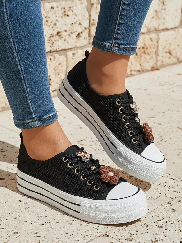 Royalfashion Dámske perforované tenisky s dekoráciami Osdo