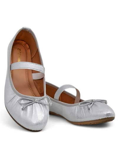 Royalfashion Lesklé dámske baletky s mašľou a elastikom Safte