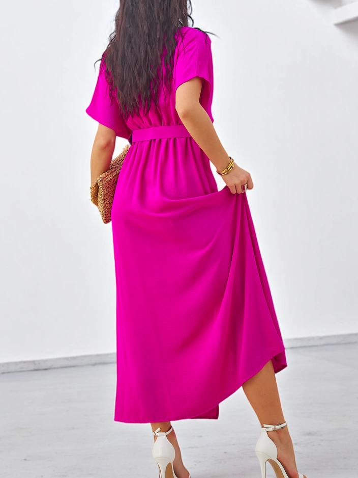 Royalfashion Dámske midi šaty s krátkymi rukávmi, výstrihom do V a stredným rozparkom