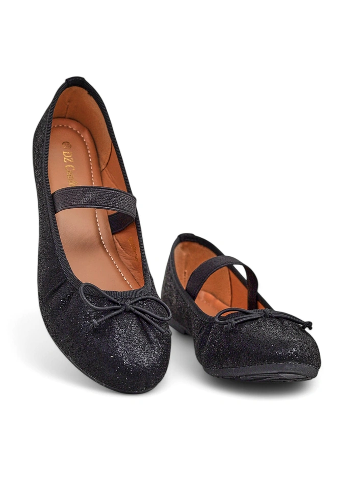 Royalfashion Lesklé dámske baletky s mašľou a elastikom Safte