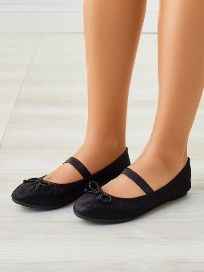 Royalfashion Lesklé dámske baletky s mašľou a elastikom Safte