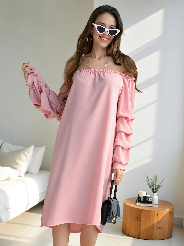 Kráľovská móda Hladké dámske šaty a'la španielsky štýl s volánmi