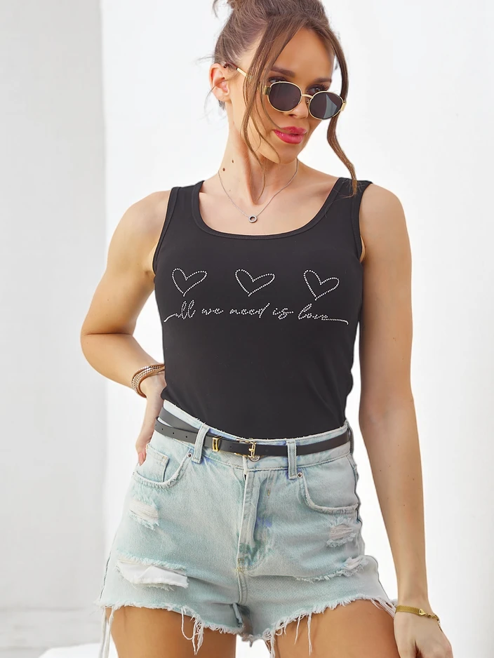 Royalfashion Dámsky bavlnený top s kamienkami