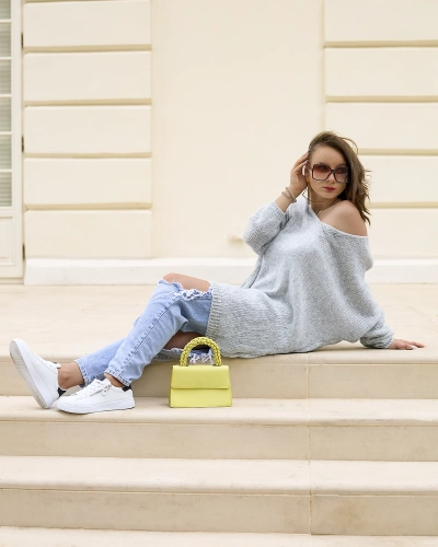 Royalfashion Šedý dámsky dlhý oversize sveter