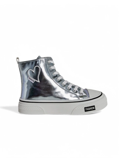 Royalfashion Vysoké dámske tenisky srdce Strieborné srdce