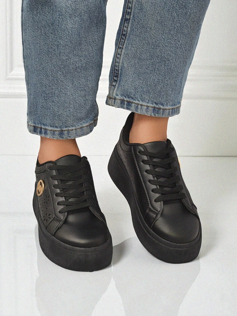 Ženske superge platforma Perseida Royalfashion črne eko usnje