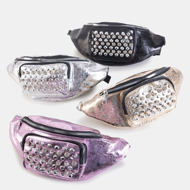 Zlatá dámska ľadvinka s kubickými zirkónmi - Kabelky