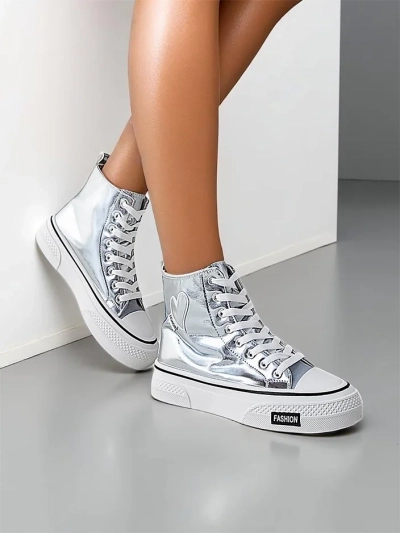 Royalfashion Vysoké dámske tenisky srdce Strieborné srdce