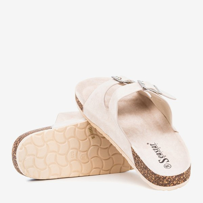 Béžové dámské žabky s přezkami Selemaia - Obuv 1