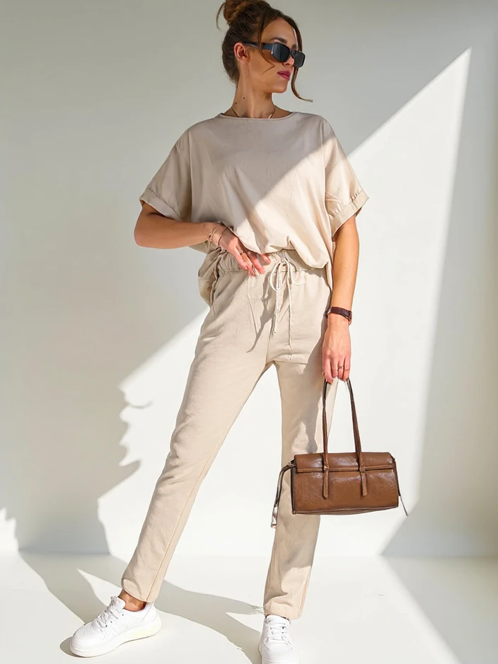 Royalfashion Dámsky bavlnený set s krátkymi rukávmi a rovným strihom nohavíc