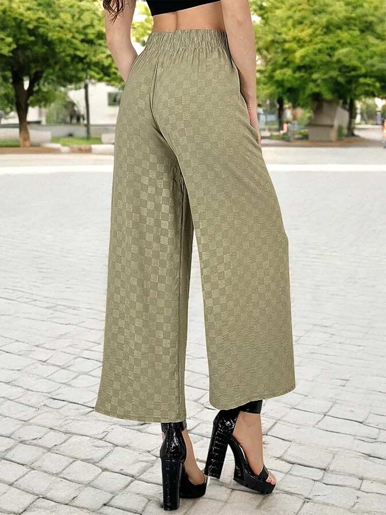 Royalfashion Dámske široké kockované nohavice