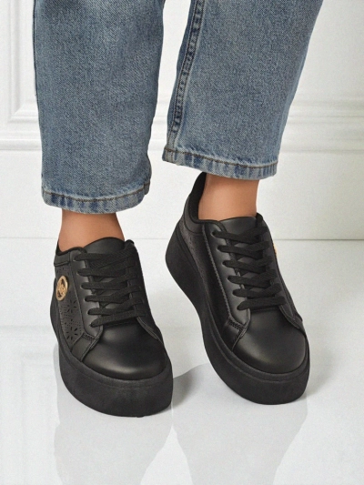 Ženske superge platforma Perseida Royalfashion črne eko usnje