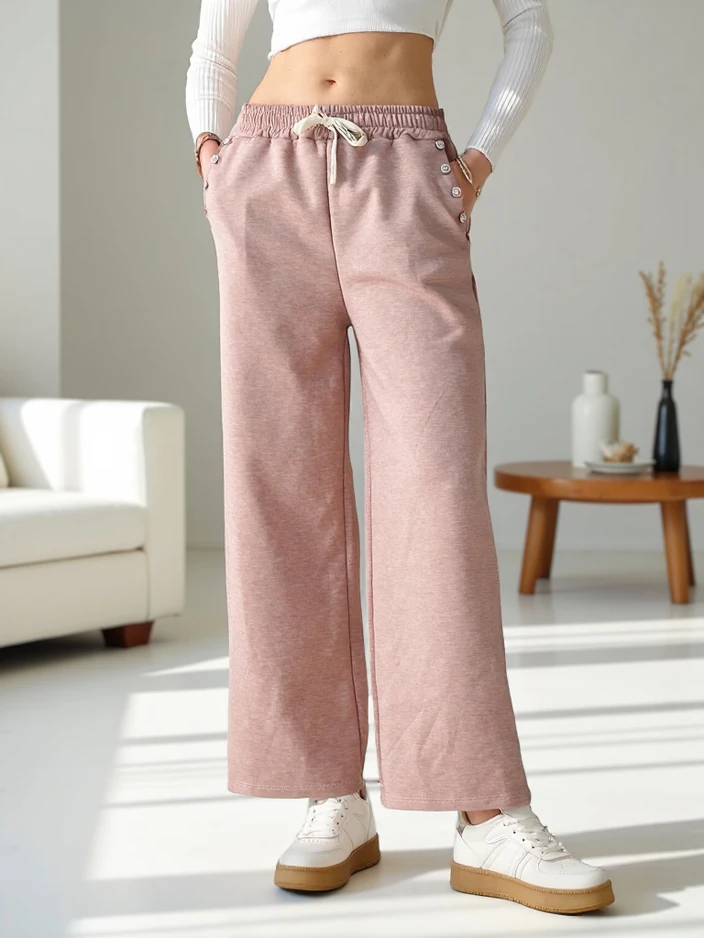 Royalfashion Dámske široké športové nohavice s rhinestones