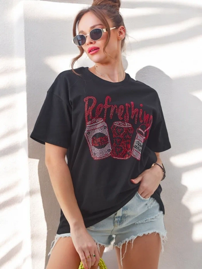 Royalfashion Dámske bavlnené tričko s potlačou z kamienkov