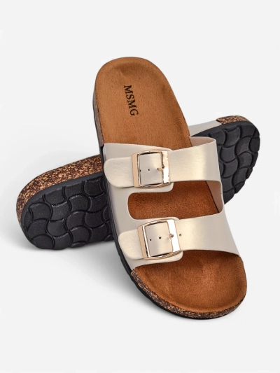 Ženski sandali Royalfashion Aurelia gold – nizki natikači iz eko usnja (velikost 39)