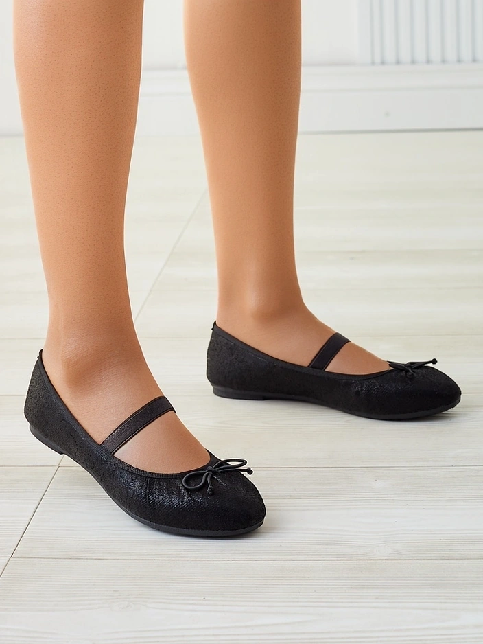 Royalfashion Lesklé dámske baletky s mašľou a elastikom Safte