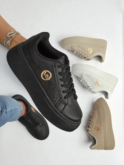 Ženske superge platforma Perseida Royalfashion črne eko usnje