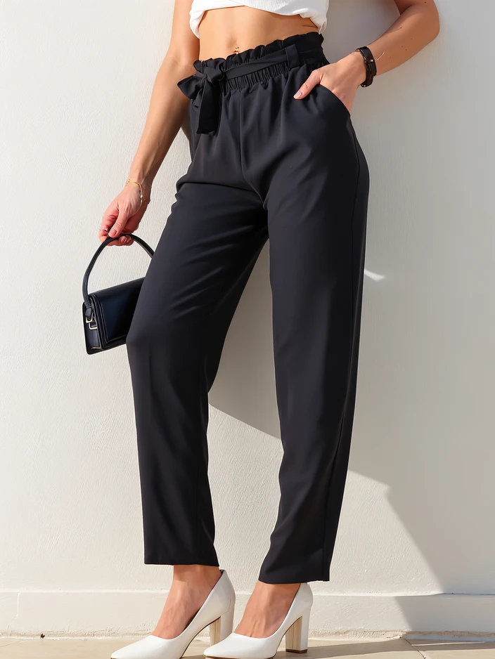 Royalfashion Jednoduché dámske látkové nohavice s opaskom