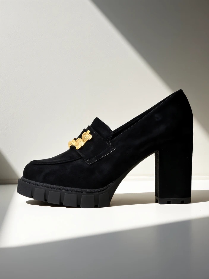 Osupljivi Črni Čevlji s Peto iz Semiš Usnja, Elegantni in Moderni